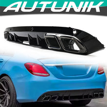 C63 Style Gloss Black Rear Diffuser + Exhaust Tips for Mercedes W205 (Non-AMG Bumper) 2015-2021