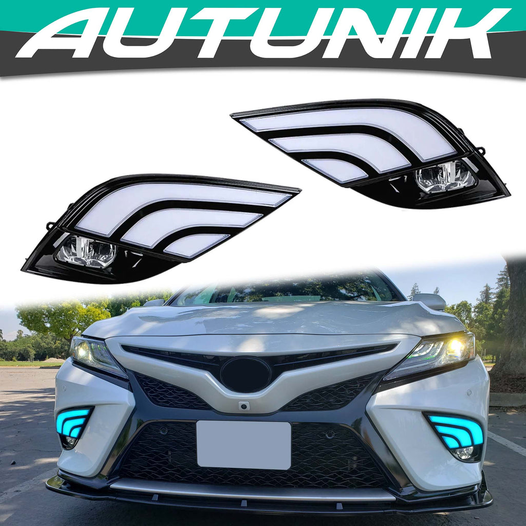 MZORANGE LED Daytime Running Lights For 2018-2020 Toyota Camry SE XSE – DRL + Turn Signal + Blue Accent, 6000K, Pair