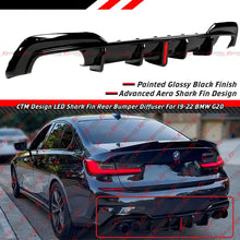For 2019-2022 BMW G20 330i M340i CTM Gloss Black Rear Bumper Diffuser W/ LED Light
