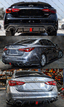 Real Carbon Fiber Honeycomb Rear Diffuser w/ LED Light for Infiniti Q50 2018 2019 2020 2021 2022 2023 2024