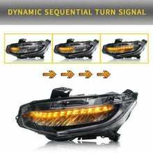 Pair LED Projector Headlights w/ Sequential Indicator For 2016-2021 Honda Civic Sedan Coupe Hatchback