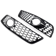 LH+RH Front Bumper Fog Light Grill Grille Cover For Audi A3 8P 2009-2012 (Black Honeycomb + Chrome Ring)