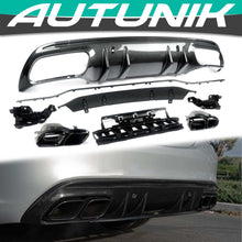 Carbon Look Rear Diffuser + Black Exhaust Tips For Mercedes W205 Sedan C300 C450 C43 AMG Pack 2015-2021