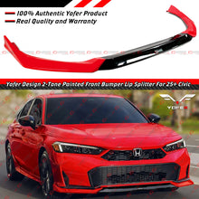 For 2025 Up Honda Civic Yofer Rallye Red Black 2 Tone Front Bumper Lip Splitter