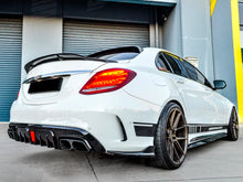 Black Rear Diffuser w/ LED + Black Exhaust Tips For 15-21 Mercedes W205 Sedan C300 C450 C43 AMG