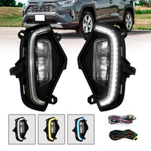 3-Color LED Fog Lights For 2019-2024 Toyota RAV4 Front Bumper Lamps with DRL+Wiring