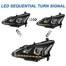 Black Headlight W/LED High Low Beam For 2013-2015 Nissan Altima 4Dr Switchback