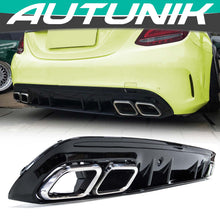 Black Diffuser w/ Chrome Exhaust Tips For Mercedes W205 Sedan C250 C300 C43 Sedan AMG