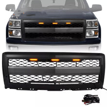 Gloss Black Front Bumper Hood Upper Grille w/Light For 2014-2015 Chevy Silverado 1500