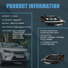 Right+Left LED Headlights For Lexus RX 350 450H 2013-2015 w/ Start Up DRL Front Lamps (Fit factory Halogen version)