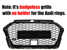 RS3 Style Badgeless Front Grille Gloss Black for 2017–2020 Audi A3 8V with ACC Cutout
