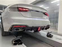 Gloss Black LED Rear Diffuser + Exhaust Tips For AUDI A5 B9 F5 2020-2022 2023 di184