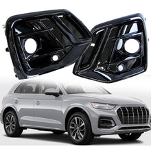 Front Fog Light Cover Grille Grill W/ ACC Hole For Audi Q5 2021-2024 Gloss Black