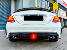 Black Rear Diffuser w/ LED + Black Exhaust Tips For 15-21 Mercedes W205 Sedan C300 C450 C43 AMG