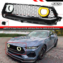 GT-V Style Front Mesh Grille w/ LED Halo Lights For 2024–2025 Ford Mustang GT Ecoboost