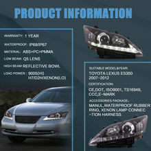 Pair Halogen Headlights Left+Right For 2010–2012 Lexus ES350 Front Lamps Assembly
