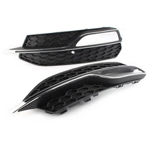Front Lower Bumper Fog Light Cover For Audi A3 8V 2013-2016 ( Black Honeycomb + Chrome Stripe)