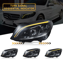 Pair LED Headlights For Mercedes C-Class W205 C200 C300 C63 Coupe Convertible 2015-2021 W/ Blue Animation