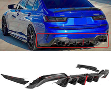For 2019-2022 BMW G20 3 Series 330i M340i K Style Carbon Fiber LED Rear Diffuser + Side Splitters Extension