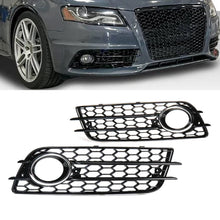 Fog Light Lamp Cover Grille Audi A4 B8 S-Line S4 Bumper 2009-2012 ( Black Honeycomb + Chrome Ring )