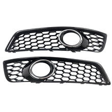 LH+RH Front Bumper Fog Light Grill Grille Cover For Audi A3 8P 2009-2012 (Black Honeycomb + Chrome Ring)