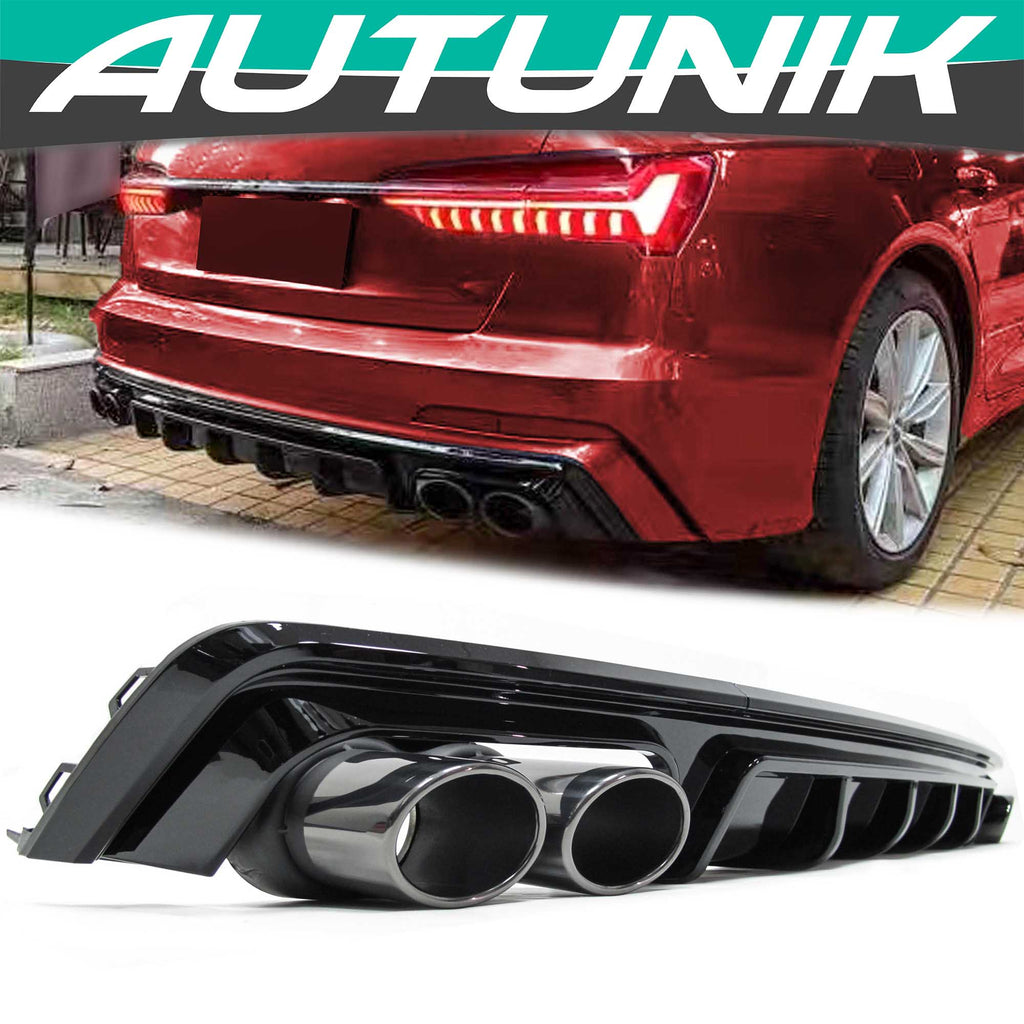 Black Rear Bumper Bar Bodykit diffuser & Exhaust Tips for AUDI A6 S6 C8  2019-23