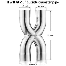 Stainless Steel Polished X-Pipe 2.5" Inlet Crossover Pipe, 2.5" Outlet, 12" Overall Length