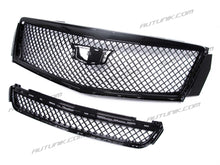 Black Front Upper Grille + Lower Grill w/ Frame for Cadillac XTS 2013-2017 w/o Camera