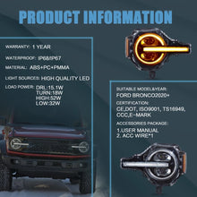 Pair LED Projector Headlights w/ DRL For 2021–2024 Ford Bronco 2/4 Door