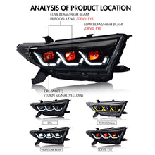 Red Demon Eye LED Headlights For Toyota Highlander 2012-2014 Front Lamp Assembly