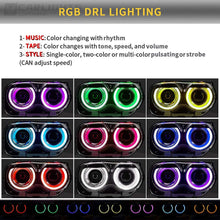 Pair RGB LED Headlights DRL For 2015-2022 Dodge Challenger Front Lamps