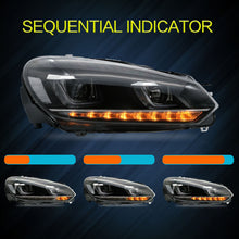 Pair LED Headlights For Volkswagen Golf 6 MK6 TSI TDI 2010-2014 W/Sequential Indicator