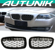 Gloss Black + Silver Diamond Front Kidney Grill for BMW 5-Series F10 Sedan 528i 535i 550i 2010-2016