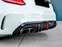 Black Rear Diffuser w/ LED + Black Exhaust Tips For 15-21 Mercedes W205 Sedan C300 C450 C43 AMG