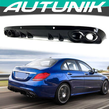 C43 Style Gloss Black Rear Diffuser + Exhaust Tips For Mercedes W205 C200 C300 C350 Non-AMG Sedan 2015-2021