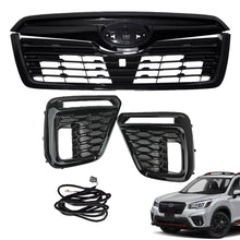 Glossy Black Front Upper Grille Grille & DRL Turn Signal Fog Lights for Subaru Forester 2019-2021