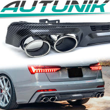Carbon Fiber Look Rear Diffuser + Chrome Exhaust Tips For Audi A6 C8 S-Line S6 2019–2024