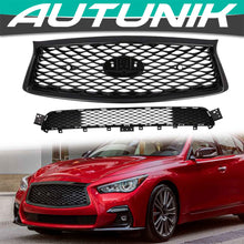 Gloss Black Front Upper Grille & Lower Grille For Infiniti Q50 Sport 2018-2024