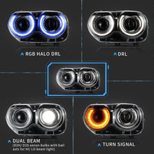 Pair RGB LED Headlights DRL For 2015-2022 Dodge Challenger Front Lamps