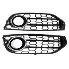 2x Fog Light Grille Cover For Audi A4 Allroad 2010-2016 ( Black Honeycomb + Chrome Ring )