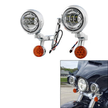 Chrome LED Spot Fog Passing Lights Lamp Turn Signals Bar Kit Fit for Harley Road King
