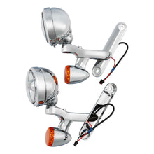 Chrome LED Spot Fog Passing Lights Lamp Turn Signals Bar Kit Fit for Harley Road King