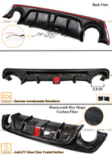 Real Carbon Fiber Honeycomb Rear Diffuser w/ LED Light for Infiniti Q50 2018 2019 2020 2021 2022 2023 2024