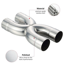 Stainless Steel Polished X-Pipe 2.5" Inlet Crossover Pipe, 2.5" Outlet, 12" Overall Length