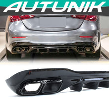 C63 Look Gloss Black Diffuser & Exhaust Tips For 2022-2025 Mercedes C-Class W206 C200 C300 C43 Sedan AMG Bumper