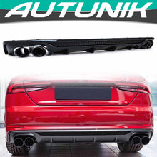 Gloss Black Rear Bumper Diffuser w/ Black Exhaust Tips For Audi A5 S-Line 2017–2019