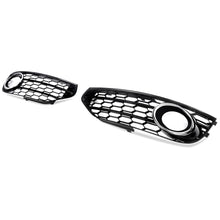 2x Fog Light Grille Cover For Audi A4 Allroad 2010-2016 ( Black Honeycomb + Chrome Ring )