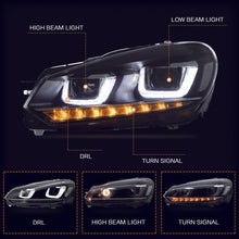 Pair LED Headlights For Volkswagen Golf 6 MK6 TSI TDI 2010-2014 W/Sequential Indicator