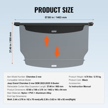 Retractable Rear Cargo Cover For Jeep Grand Cherokee 2-Row 2022–2024 Security Shield