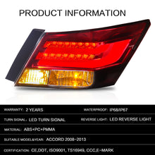 4PCS LED Tail Lights For Honda Accord 2008-2012 Red Smoked Lens Rear Lamps